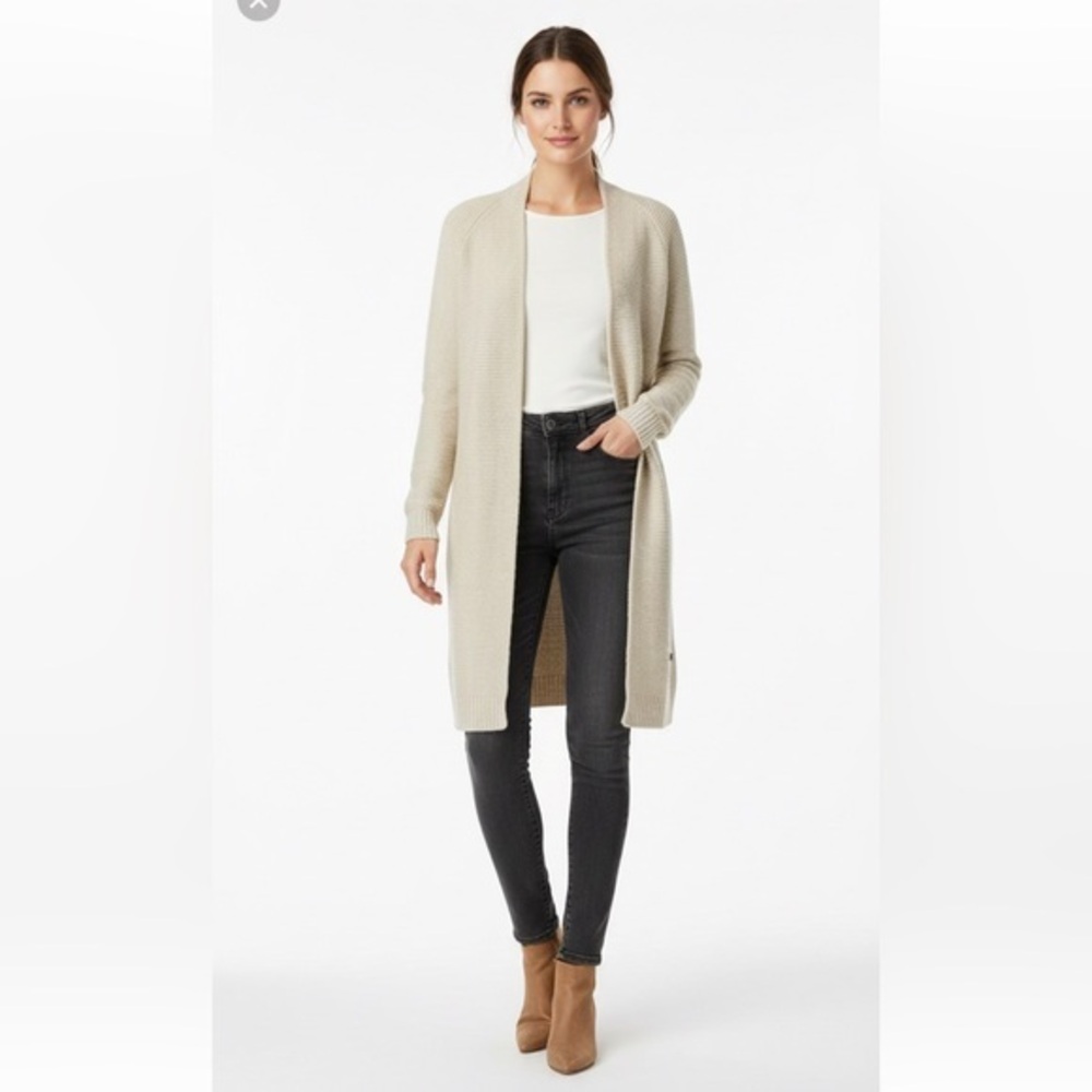 Only Long Light Beige Knit Open-Front Cardigan